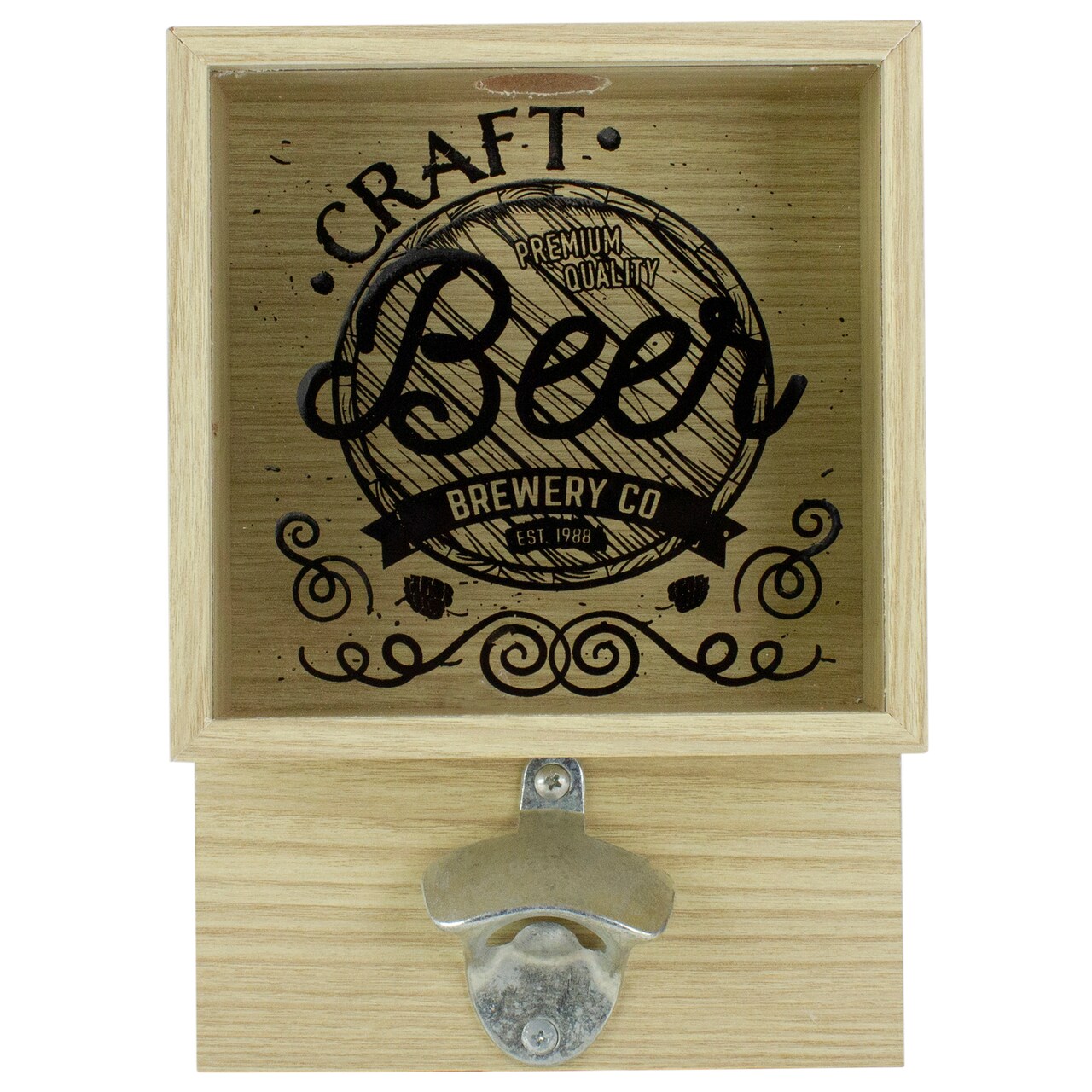 Koopman International 10.25" Wood and Glass 'Craft Beer Brewery Co' Bottle Opener with Storage Box